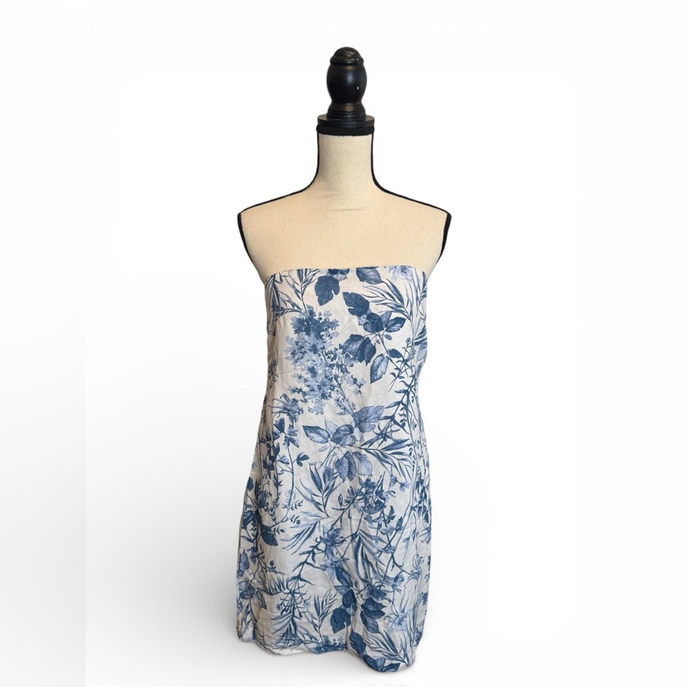 NWT Dress Forum Simone Strapless Tie Back Mini Blue Floral Summer Dress Women L